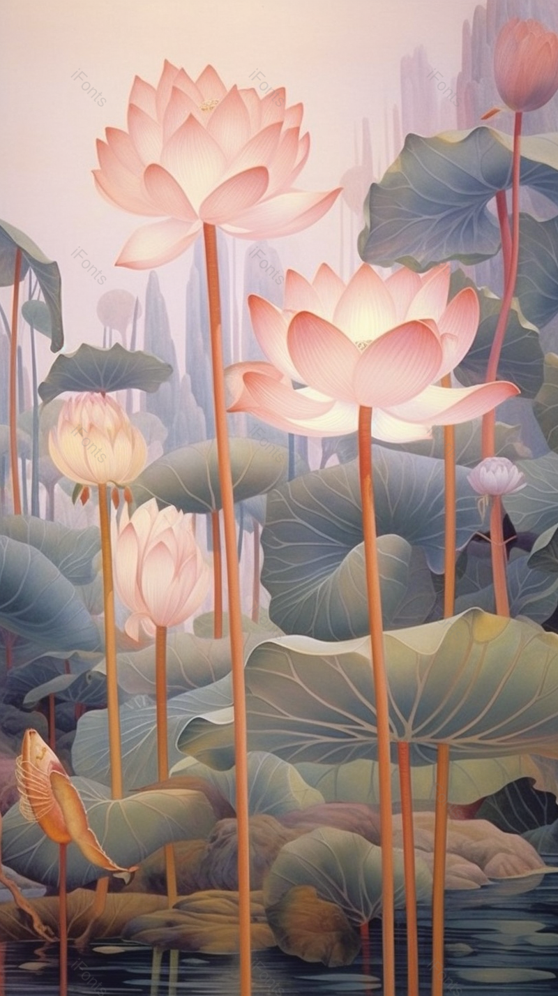 粉色夏天夏至荷花盛开开花荷叶植物水面户外景色自然插画,插画/手绘图,插画/手绘图库,插画/手绘图下载,插画/手绘